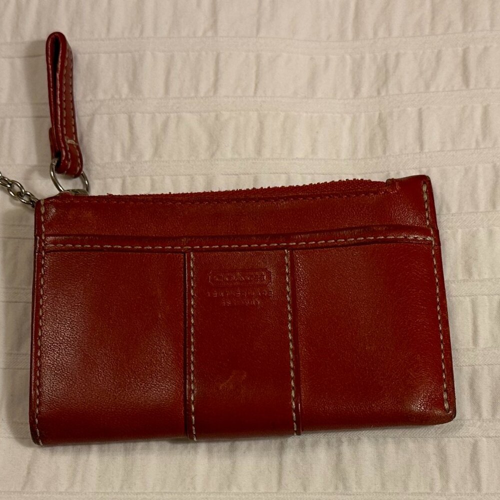 Coach Red Leather Zip-top Coin/ID Wallet with Keychain